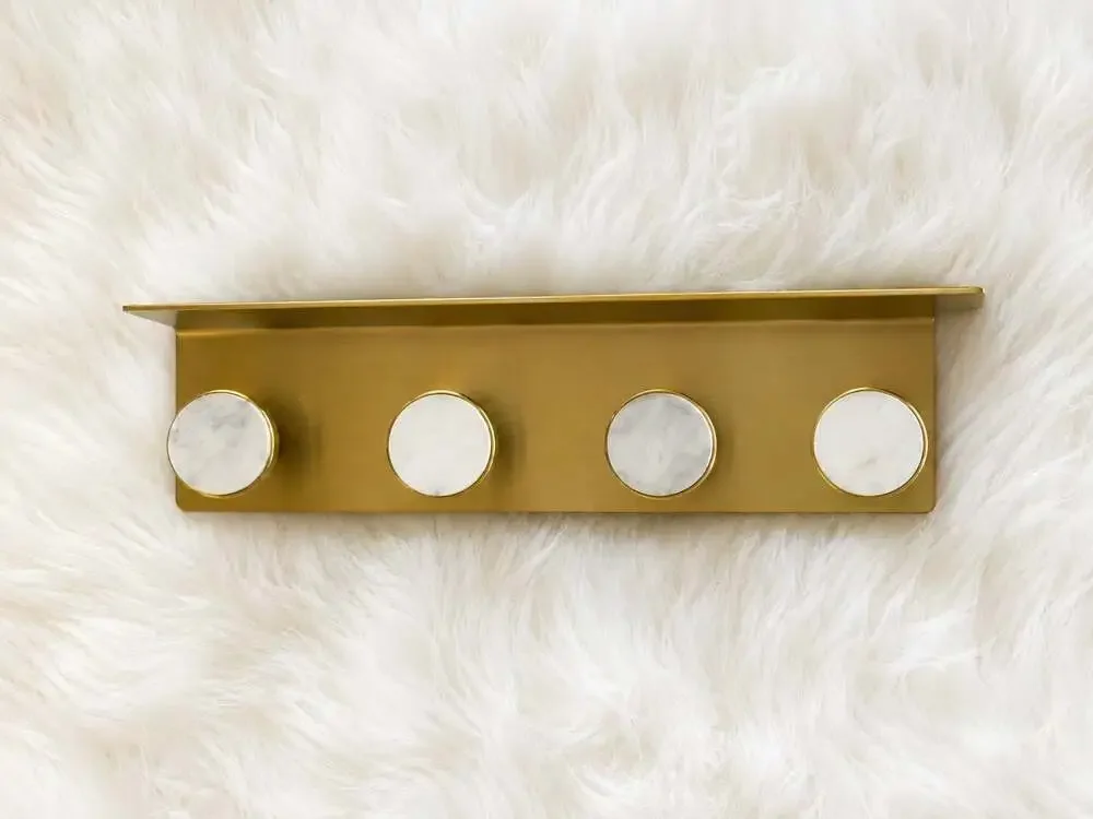 Threshold Brass and White Marble 4-Hook Wall Shelf Rack